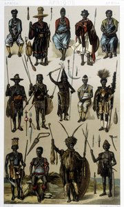Costumi della Guinea, Senegal e Gabon. Illustrazione in “Le costume historique” di Racinet da Albert Charles August Racinet