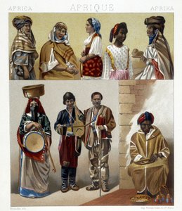 Costumi egiziani. Illustrazione in "Il costume storico" di Racinet da Albert Charles August Racinet