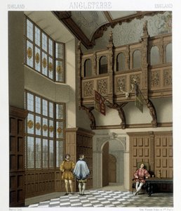 Interno di una casa signorile in Inghilterra nel XVIII secolo. Illustrazione in "Le costume historique" di Racinet
