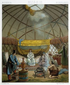 Kalmyk (nomadi russi) nella loro yurta da Albert Charles August Racinet