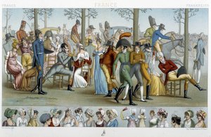 I borghesi che camminano verso Longchamp, inizio XIX secolo - in "Le costume historique" di Racinet da Albert Charles August Racinet
