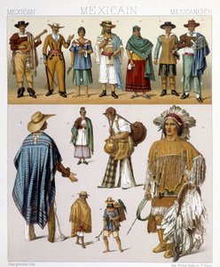 Costumi tradizionali messicani. Illustrazione in "Il costume storico" di Racinet
