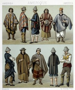 Costumi tradizionali del Cile. Illustrazione in “Il costume storico” di Racinet