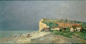 La Spiaggia di Puys-sous-Dieppe, Cielo di Tempesta, c.1880 da Albert Charles Lebourg