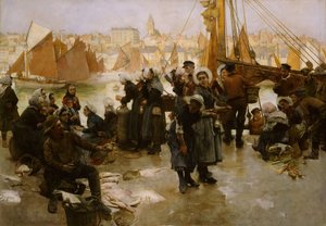 La partenza della flotta da pesca, Boulogne, 1891 da Albert Chevallier Tayler