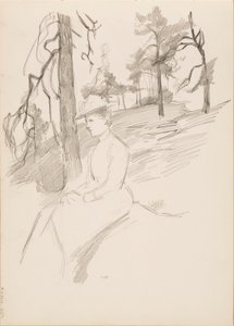 Schizzo di paesaggio, donna in primo piano da Albert Edelfelt