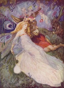Shakespeare: Bottom e la Regina delle Fate, Sogno di una notte di mezza estate, Atto IV, Scena I (litografia a colori)