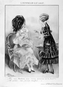 Una caricatura su due donne borghesi francesi, Prima Guerra Mondiale, 1915