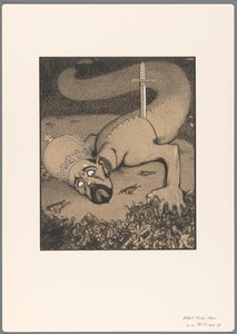 Progetto per una caricatura politica: serpente con testa coronata trafitto dalla spada della Giustizia da Albert Hahn (I)