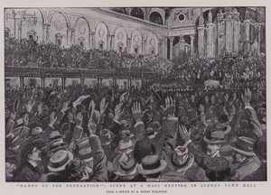 Mani in alto per la Federazione!, Scena a un incontro di massa nella Sydney Town Hall da Albert Henry Fullwood