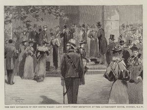 Il nuovo governatore del Nuovo Galles del Sud, la prima ricezione di Lady Duff alla Government House, Sydney, Nuovo Galles del Sud