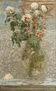 Crisantemi bianchi e bacche rosse da Albert Joseph Moore