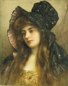 Una giovane bellezza con un cappello nero da Albert Lynch