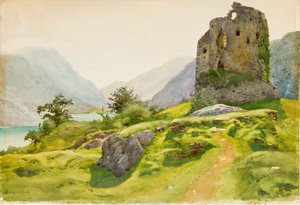 Paesaggio montano con rovina da Albert Nikolaevich Benois