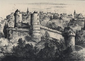 Château de Fougères - castello fortificato nel dipartimento di Ille-et-Vilaine. Vecchia Francia - Bretagna - testo, disegni e litografie, di Albert Robida (1848-1926) fine XIX secolo da Albert Robida