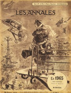 Prima pubblicazione del romanzo di anticipazione profetica “En 1965” di Albert Robida (1848-1926) nel 1919 nella rivista “Annales Politiques et Litteraires” - Parigi soffre di congestione del traffico... nel cielo! Auto-volanti e taxi aerei