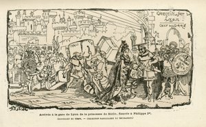 Illustrazione di Albert Robida (1848-1926) in Histoire de France tintamarresque, ca. 1880 - Gare, Ancien regime, Sicilia - Filippo I da Albert Robida