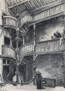 Interno di una casa a Morlaix - Vecchia Francia - Bretagna - testo, disegni e litografie di Albert Robida (1848-1926) fine XIX secolo da Albert Robida