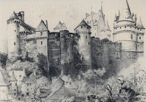 La Chateau fort de Vitre en Ille-et-Vilaine - La vieille France - La Bretagne - testo, disegni e litografie di Albert Robida (1848-1926) fine XIX secolo
