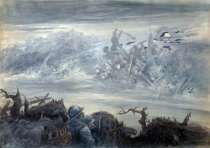 Le combat des ombres: poilus dans une tranchee immaginare un assalto di soldati fantasma da Albert Robida