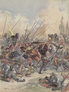 Le roi a Pavie, tombe de cheval, blesse, lutte contre la nuee d