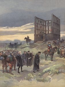 Il sovrintendente Semblancay condannato a morte, sale al patibolo di Montfaucon da Albert Robida