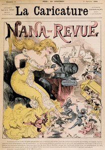 Nana-Revue: caricatura su Zola e la sua opera "Nana" di Robida - in "La Caricature" del 03/01/1880 da Albert Robida