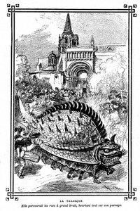 La Tarasca di Tarascona, mostro favoloso del folklore della Provenza: illustrazione di Albert Robida del libro scolastico “Scelta di letture” di A Mironneau, Libreria Armand Colin 1911
