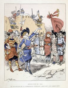 La rivoluzione del 1953: il battaglione della supremazia femminile arriva alle barricate - in "Il XX secolo" di Robida da Albert Robida