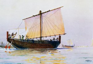 Nave mercantile fenicia che arriva a Pharos, acquerello di Albert Sebille (1874-1953), XX secolo da Albert Sébille