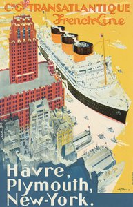 Poster pubblicitario per la rotta Le Havre-Plymouth-New York della compagnia di navigazione Companie Generale Transatlantique, conosciuta come 