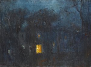 Casa di notte con una sola finestra illuminata