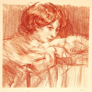 Giovane donna appoggiata su mani incrociate da Albert de Belleroche