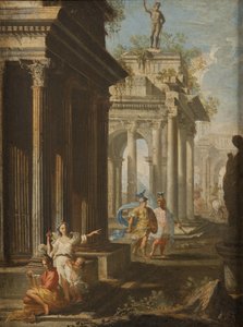 Ragazza che legge al tempio corinzio, c.1710 da Alberto Carlieri
