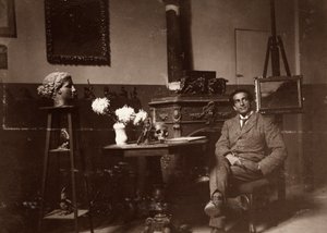 Lo scultore Mario Pelagatti nel suo studio, Firenze, 20/11/1920