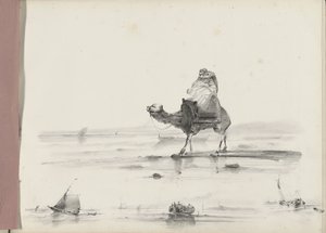 Uomo che cavalca un cammello lungo una costa da Albertus van Beest