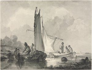 Paesaggio Fluviale con Pescatore e Tre Barche da Albertus van Beest