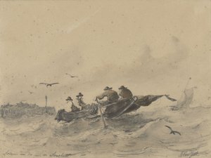 Quattro uomini in una barca a remi