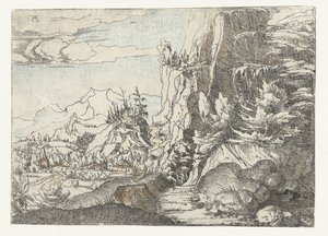 Paesaggio con parete rocciosa scura