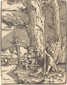 San Cristoforo seduto sulla riva di un fiume da Albrecht Altdorfer