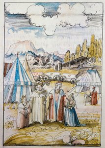 Il futuro imperatore Massimiliano I, guidato dal padre Federico III, incontra la sua sposa, Maria di Borgogna, a Neuss ... da Albrecht Altdorfer