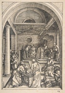 Cristo tra i Dottori, da La Vita della Vergine, Edizione Latina, 1511 da Albrecht Dürer