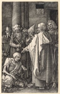 Pietro e Giovanni guariscono un mendicante zoppo nel tempio (Passione incisa) da Albrecht Dürer