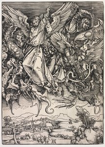Rivelazione di San Giovanni: San Michele che combatte il drago, 1511 da Albrecht Dürer