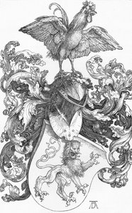 Lo stemma con un leone e un gallo, c. 1502-1503, 1906 da Albrecht Dürer