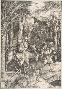 La fuga in Egitto, da La vita della Vergine, edizione latina, 1511 da Albrecht Dürer