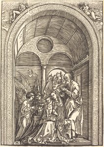 La Sacra Famiglia con due angeli in una sala voltata da Albrecht Dürer