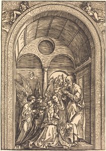 La Sacra Famiglia con due angeli in una sala voltata da Albrecht Dürer