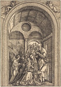 La Sacra Famiglia con due angeli in una sala voltata da Albrecht Dürer