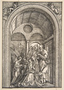 La Sacra Famiglia con Due Angeli in una Sala Voltata da Albrecht Dürer